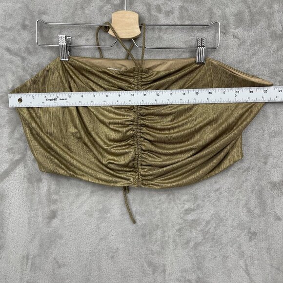 Remi x Revolve Daniella Halter Top Metallic Gold Ruched Cropped Top - Picture 10 of 11